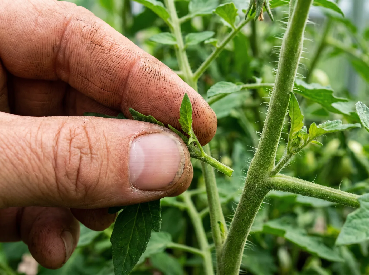 Geiztrieb mit Daumen und Zeigefinger abbrechen